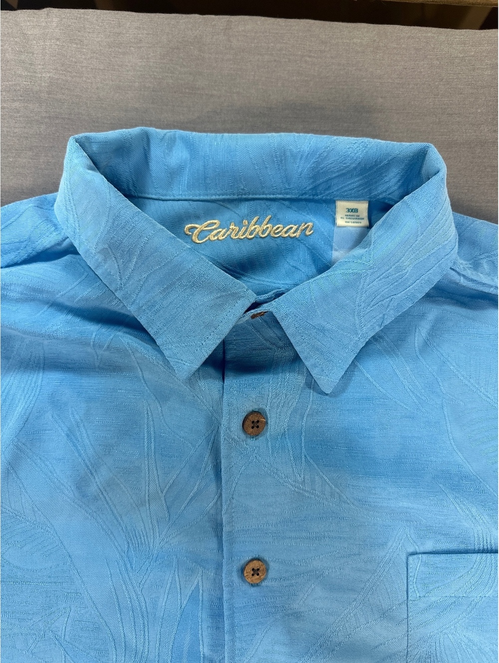 Caribbean Mens XL Light Blue Short Sleeve Button Up Shirt